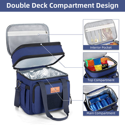 Holuxer Double Deck Tactical Lunch Bags, Large Expandable Insulated Lunch Box, Durable Waterproof Leakproof Cooler Bag for Adults/Men/Women/Work Outdoor Beach Trips, 20 Cans/15 L, Blue