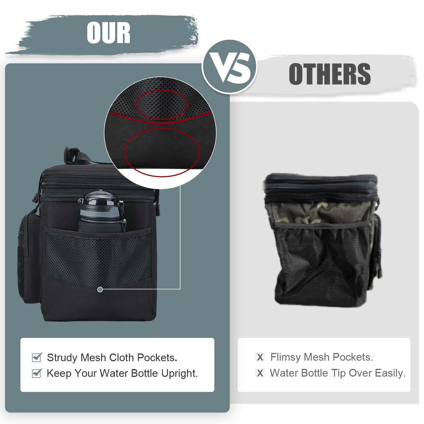 Holuxer Insulated Tactical Lunch Box for Men, 24 Can Double Deck Expandable Lunch Bag for Work Travel Daytrip Picnic Camping, Large Fashion Cooler Bags with Adjustable Shoulder Strap Organizer Black