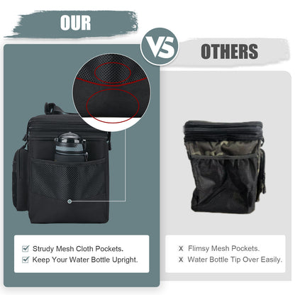 Holuxer Insulated Tactical Lunch Box for Men, 24 Can Double Deck Expandable Lunch Bag for Work Travel Daytrip Picnic Camping, Large Fashion Cooler Bags with Adjustable Shoulder Strap Organizer Black