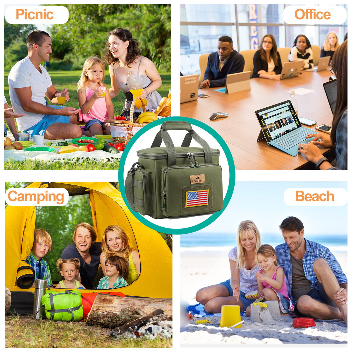 Holuxer Insulated Large Lunch Bag for Men, Heavy Duty Lunchbox for Work, Leakproof Cooler Bags with Shoulder Strap Lunch Pail for Shifts Camping Outdoor Day Trip (13L, Green)