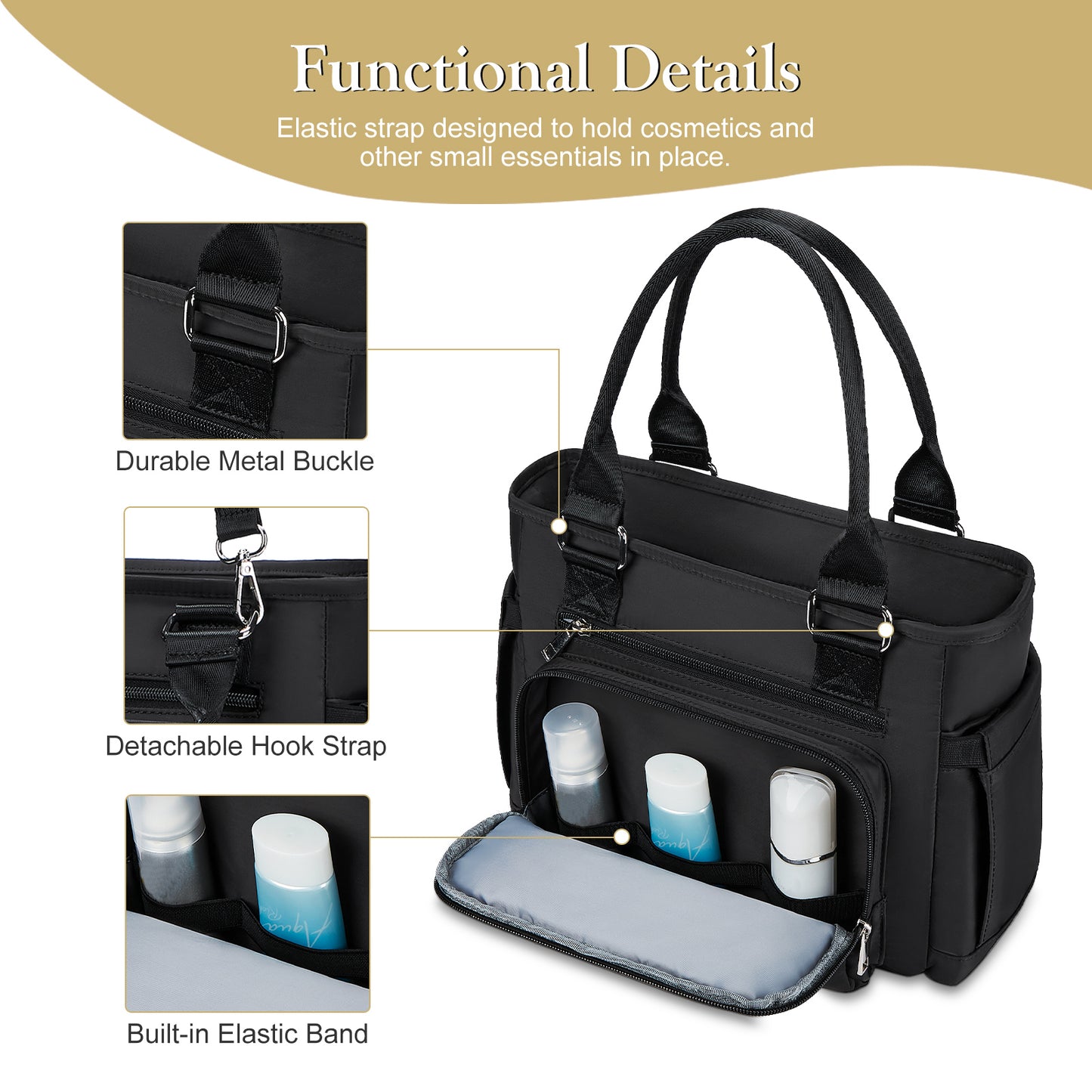 Holuxer Insulated Lunch Tote Bags for Women, Large Fashion Messenger Crossbody Shoulder Bag, Simple Ladies Cooler Purse Portable Leakproof Lunchbox Handbags for Work/Picnic (Black 12L)