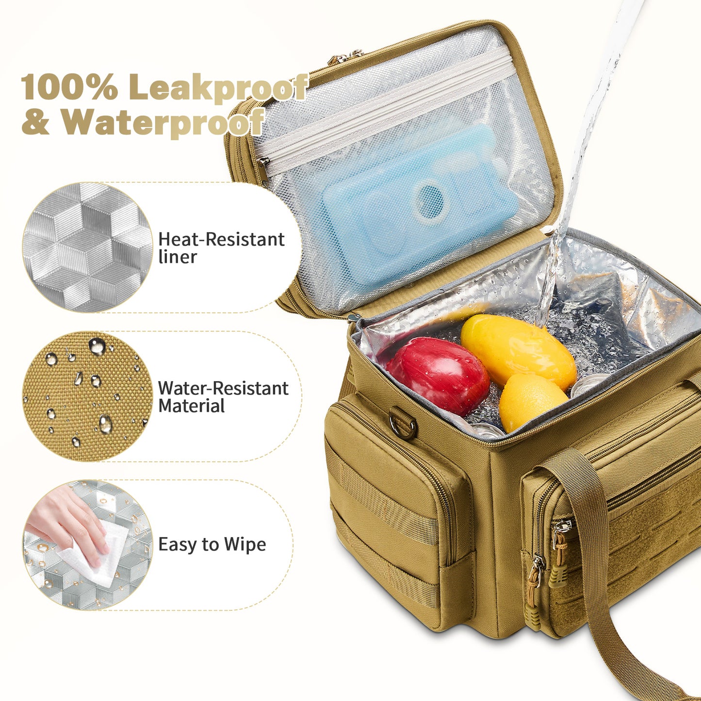 Holuxer Lunch Box for Men, 24 Can Double Deck Expandable Tactical Mens Lunch Bag for Work Travel Daytrip Picnic Camping, Large Capacity Cooler Bags with Adjustable Shoulder Strap, Brown