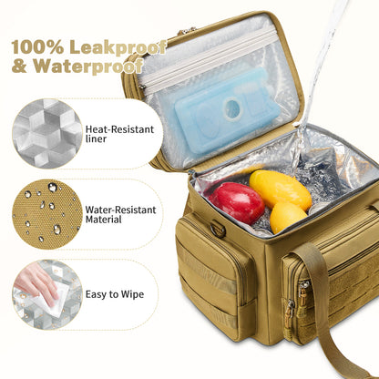 Holuxer Lunch Box for Men, 24 Can Double Deck Expandable Tactical Mens Lunch Bag for Work Travel Daytrip Picnic Camping, Large Capacity Cooler Bags with Adjustable Shoulder Strap, Brown