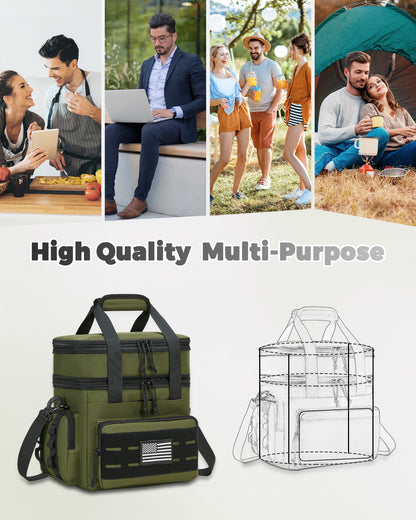 Holuxer Tactical Lunch Box & Lunch Bag for Men - Large Double Deck Insulated Adult Lunchbox for Work - Soft Expandable Lunch Cooler Bag for Beach Picnic Camping Outdoor Travel (Green,16L)