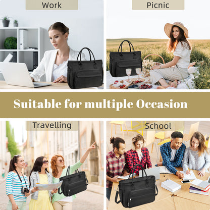 Holuxer Insulated Lunch Bag for Women, Fashion Handbag Lunch Tote Box, Reusable Thermal Cooler Bags with Shoulder Strap, Leakproof Storage Pockets for Working Shopping Picnic 12L, Black