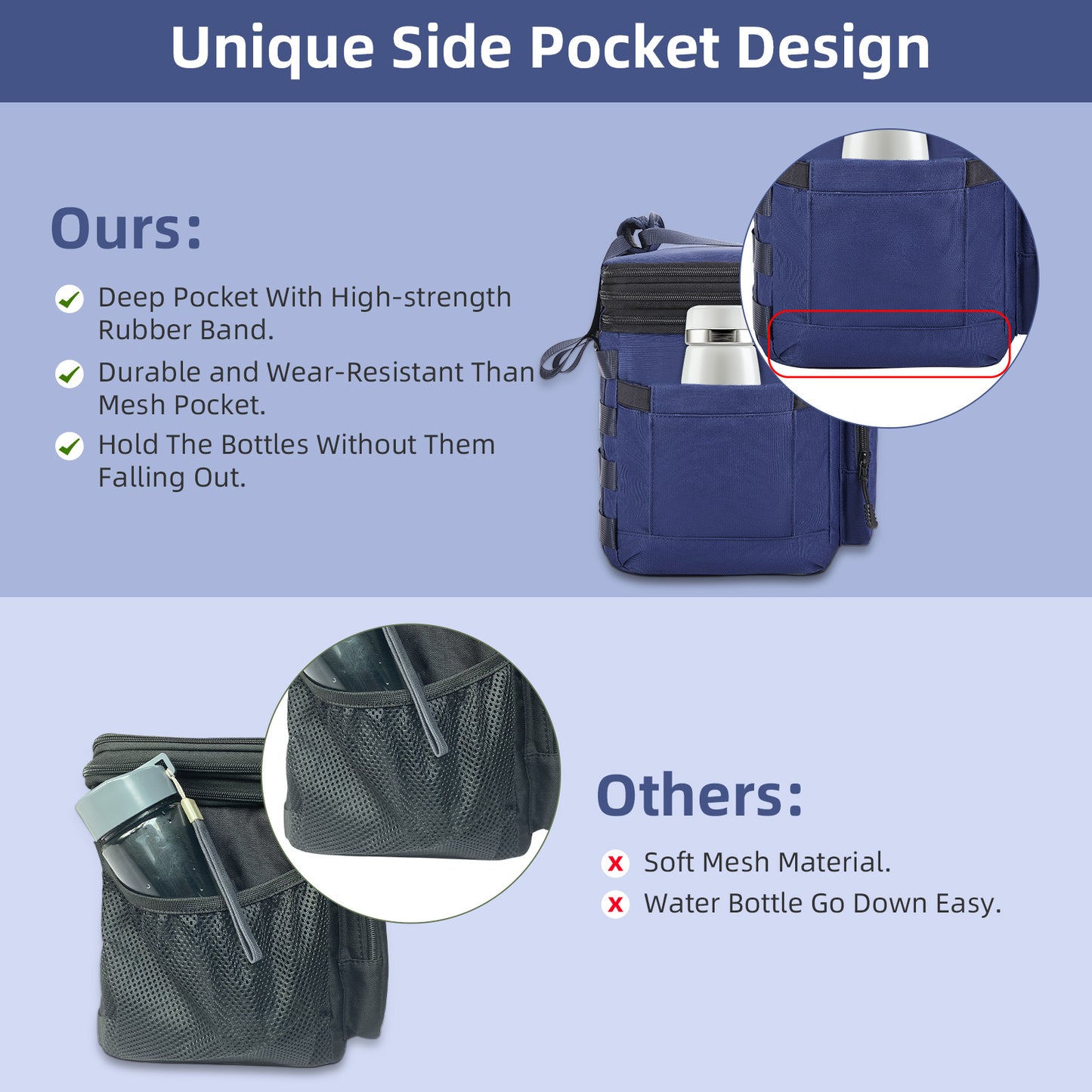 Holuxer Double Deck Tactical Lunch Bags, Large Expandable Insulated Lunch Box, Durable Waterproof Leakproof Cooler Bag for Adults/Men/Women/Work Outdoor Beach Trips, 20 Cans/15 L, Blue
