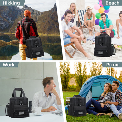 Holuxer Large Lunch Box for Men/Adults, Double Deck Expandable Camping Lunch Bags for Work Travel Daytrip Picnic Outdoor, Insulated Leakproof Cooler Bags with Flag Adjustable Shoulder Strap Black