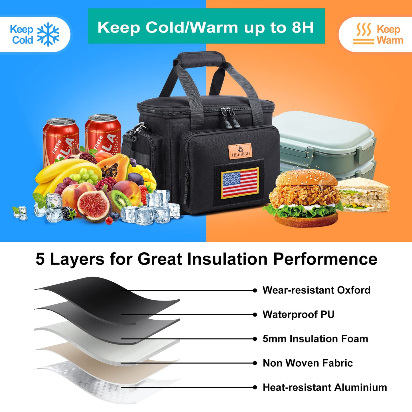 Tactical Large Lunch Box for Men, Heavy Duty Insulated Lunch Bag for Work, Leakproof Lunch Cooler Bag with Shoulder Strap Lunch Pail for Shifts Camping Outdoor Day Trip (12L)