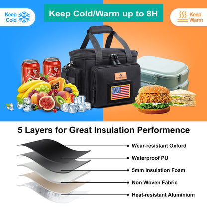 Tactical Large Lunch Box for Men, Heavy Duty Insulated Lunch Bag for Work, Leakproof Lunch Cooler Bag with Shoulder Strap Lunch Pail for Shifts Camping Outdoor Day Trip (12L)