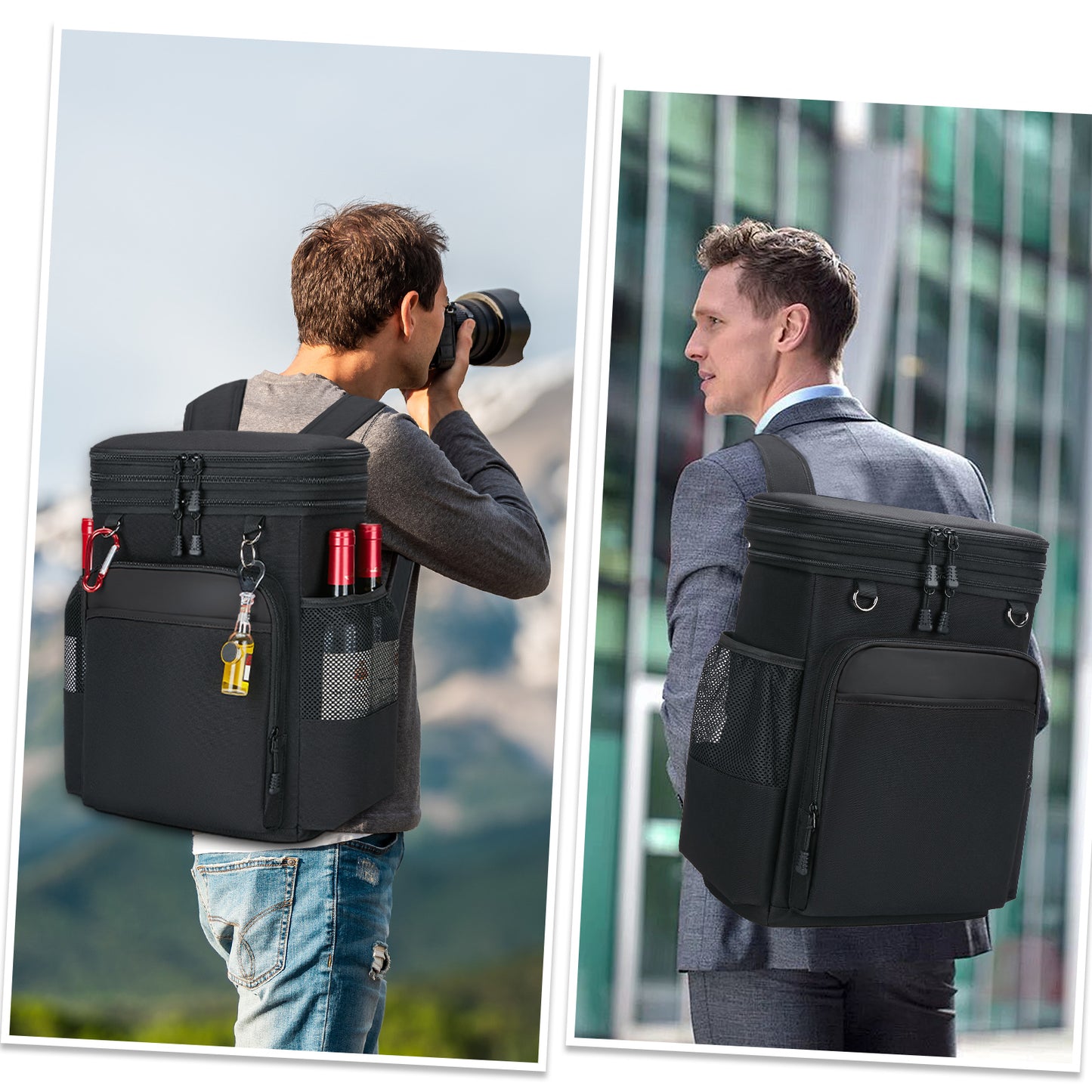 Holuxer Insulated Backpack Cooler Bags, 30L Waterproof Leakproof Soft Coolers, Large Expandable Lunch Back Pack, Heavy Duty Cooler Backpacks Rucksack, Portable Lunch Bag for Men/Women, Camping, Black