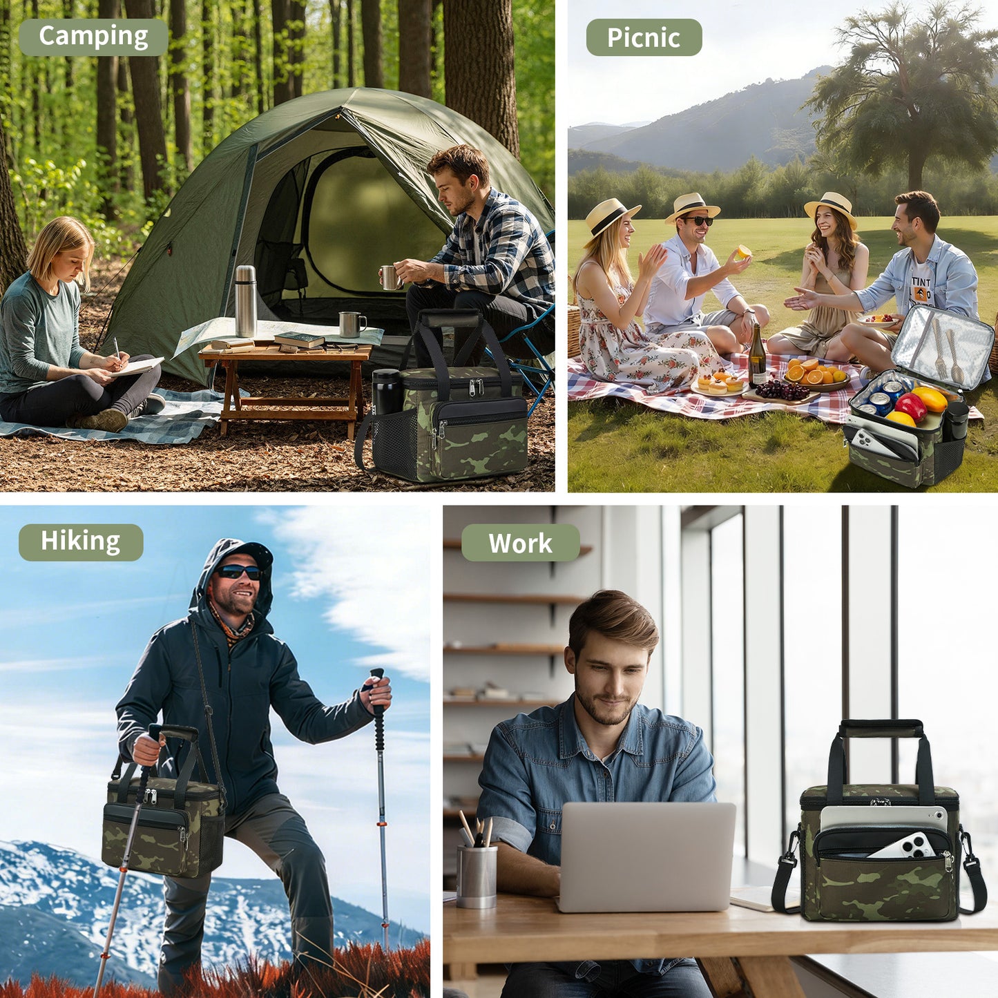 Holuxer Tactical Lunch Box for Men/Women, Insulated Lunch Bag for Mens Lunch Cooler Bags with Adjustable Shoulder Strap - Reusable Waterproof Leakproof Large Lunchbox for Work Picnic School, Camo