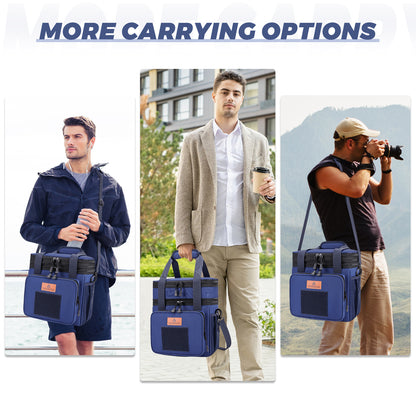 Holuxer Large Lunch Boxes for Men/Adults, Expandable Double-Deck Insulated Lunch Bag with Shoulder Strap, Soft Leakproof Cooler Bags for Work Outdoor Picnic Trips, 20 Can/16L, Blue, Mesh