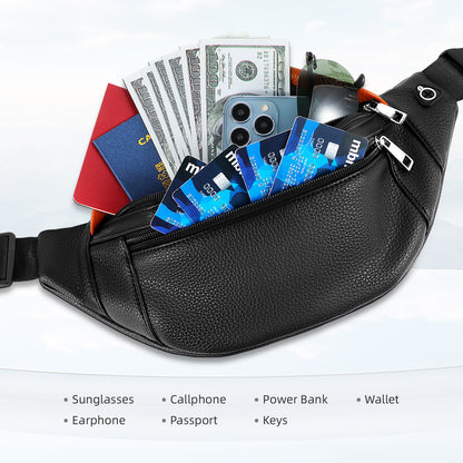 Holuxer Leather Fanny Pack Waist Packs for Women/Men, Fashion Waterproof Waist Bag with Adjustable Belt for Travel Sports Running black