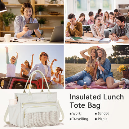 Holuxer Insulated Lunch Bag for Women Lunch Tote Bags for Work Adult Large Leakproof Cooler Bag for Picnic Beach, Reusable Lunch Box Purse with Adjustable Shoulder Strap Cup Holder (14L, Gray)