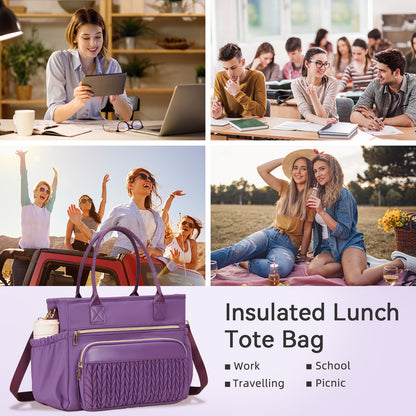 Holuxer Insulated Lunch Bag Women, 14L Adult Lunch Box Womens, Large Leakproof Cooler Bag for Work Picnic Beach, Reusable Lunch Tote Bag with Adjustable Shoulder Strap Cup Holder (Purple)