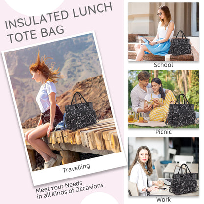 Holuxer Large Lunch Tote Bag, Insulated Lunch Bags for Women/Men, Reusable Portable Lunch Box, Leakproof Cooler Bags Weekender Pocket Handbags for Work Picnic Outdoor Shopping 10L, Black ( LOVE )