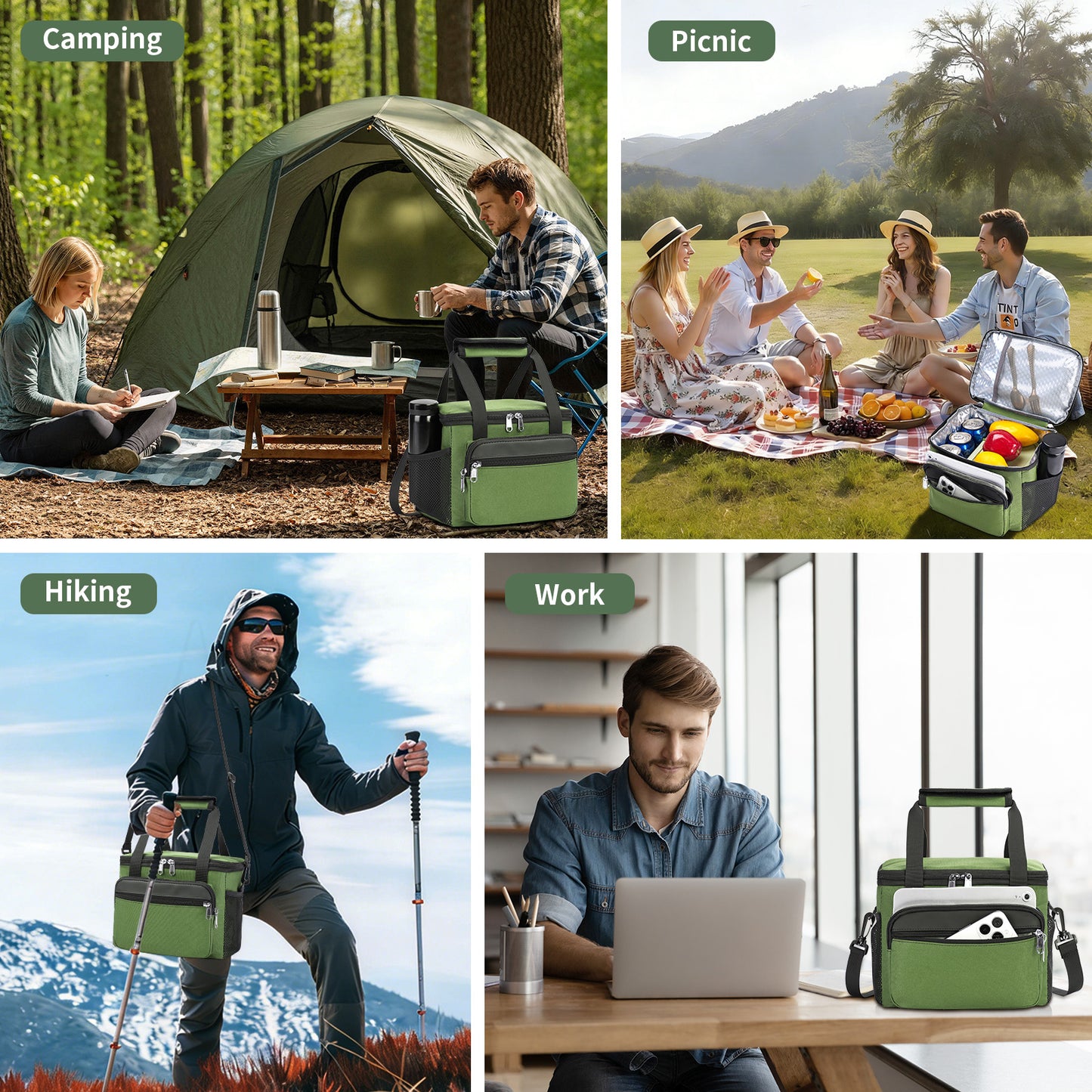 Holuxer Tactical Lunch Box for Men/Women, Insulated Lunch bag for Work Lunch Cooler Bags with Adjustable Shoulder Strap - Reusable Waterproof Leakproof Large Lunchbox for Beach Picnic School, Green