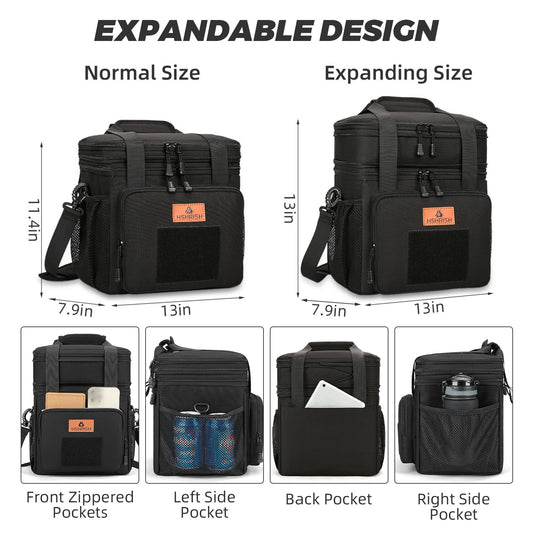 Holuxer Expandable XLarge Tactical Lunch Box for Adults, Leakproof Insulated Lunch Bag with Lots of Storage Space, Durable Cooler Bag for Men Women Work Outdoor Picnic Trips, 22L(Black)