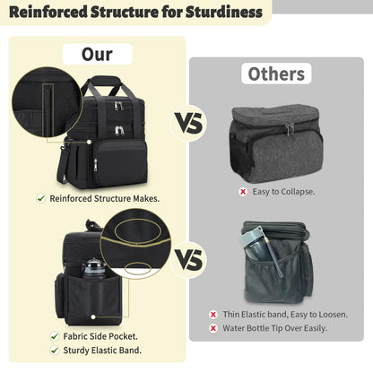 Holuxer Insulated Lunch Box for Men, Double Deck Reusable Lunch Bags for Women Tote Cooler Bag Leakproof Soft Expandable, Large Lunchbox for Work/Adult/Picnic/Outdoor Black-15L