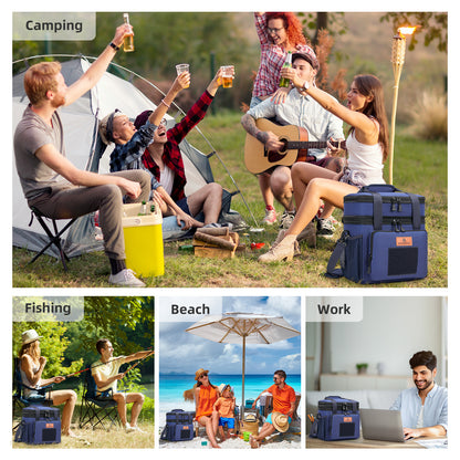 Holuxer Large Lunch Boxes for Men/Adults, Expandable Double-Deck Insulated Lunch Bag with Shoulder Strap, Soft Leakproof Cooler Bags for Work Outdoor Picnic Trips, 20 Can/16L, Blue, Mesh