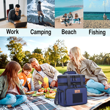 Holuxer Double Deck Tactical Lunch Bags, Large Expandable Insulated Lunch Box, Durable Waterproof Leakproof Cooler Bag for Adults/Men/Women/Work Outdoor Beach Trips, 20 Cans/15 L, Blue