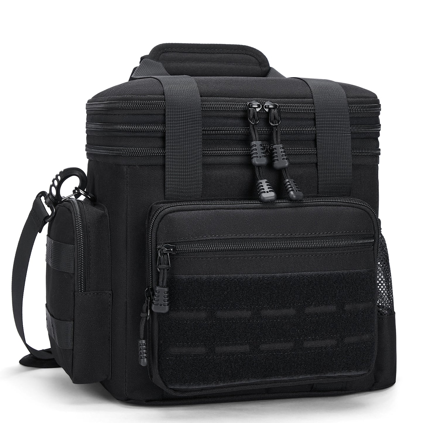Holuxer Insulated Tactical Lunch Box for Men, 24 Can Double Deck Expandable Lunch Bag for Work Travel Daytrip Picnic Camping, Large Fashion Cooler Bags with Adjustable Shoulder Strap Organizer Black