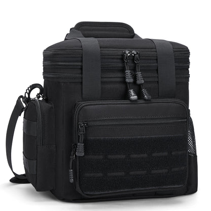 Holuxer Insulated Tactical Lunch Box for Men, 24 Can Double Deck Expandable Lunch Bag for Work Travel Daytrip Picnic Camping, Large Fashion Cooler Bags with Adjustable Shoulder Strap Organizer Black
