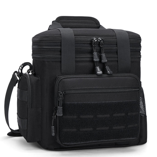 Holuxer Insulated Tactical Lunch Box for Men, 24 Can Double Deck Expandable Lunch Bag for Work Travel Daytrip Picnic Camping, Large Fashion Cooler Bags with Adjustable Shoulder Strap Organizer Black