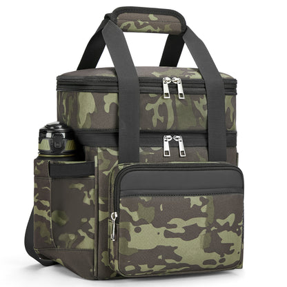 Holuxer Insulated Lunch Bag with Side Pocket for Women/Men-Double Deck Reusable Lunch Bags, Lunch Box Tote Cooler Bag Leakproof Soft Expandable-Large Lunchbox for Work/Adult/Picnic/Outdoor 15L-Camo