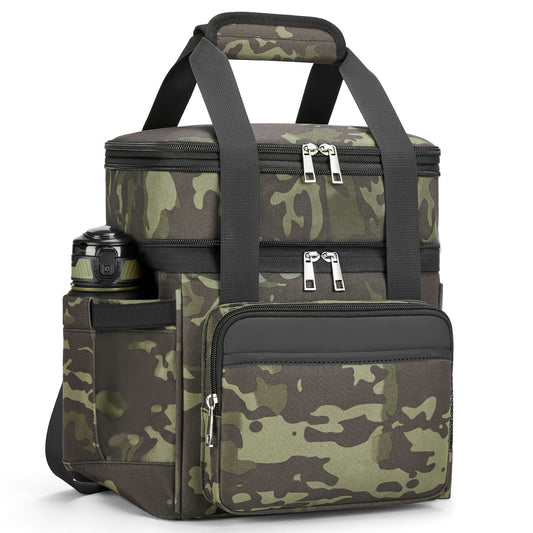 Holuxer Insulated Lunch Bag with Side Pocket for Women/Men-Double Deck Reusable Lunch Bags, Lunch Box Tote Cooler Bag Leakproof Soft Expandable-Large Lunchbox for Work/Adult/Picnic/Outdoor 15L-Camo