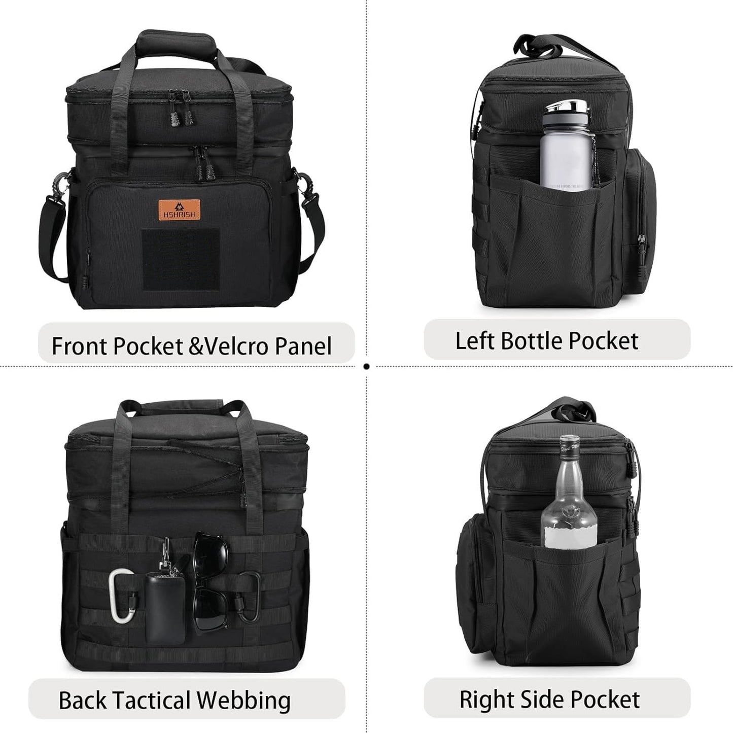 Holuxer Tactical Lunch Bags, Large Expandable Insulated Lunch Box, Durable Waterproof Leakproof Cooler Bag for Adults/Men/Women/Work Outdoor Beach Trips, 20 Cans/15 L, Black