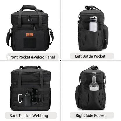 Holuxer Tactical Lunch Bags, Large Expandable Insulated Lunch Box, Durable Waterproof Leakproof Cooler Bag for Adults/Men/Women/Work Outdoor Beach Trips, 20 Cans/15 L, Black