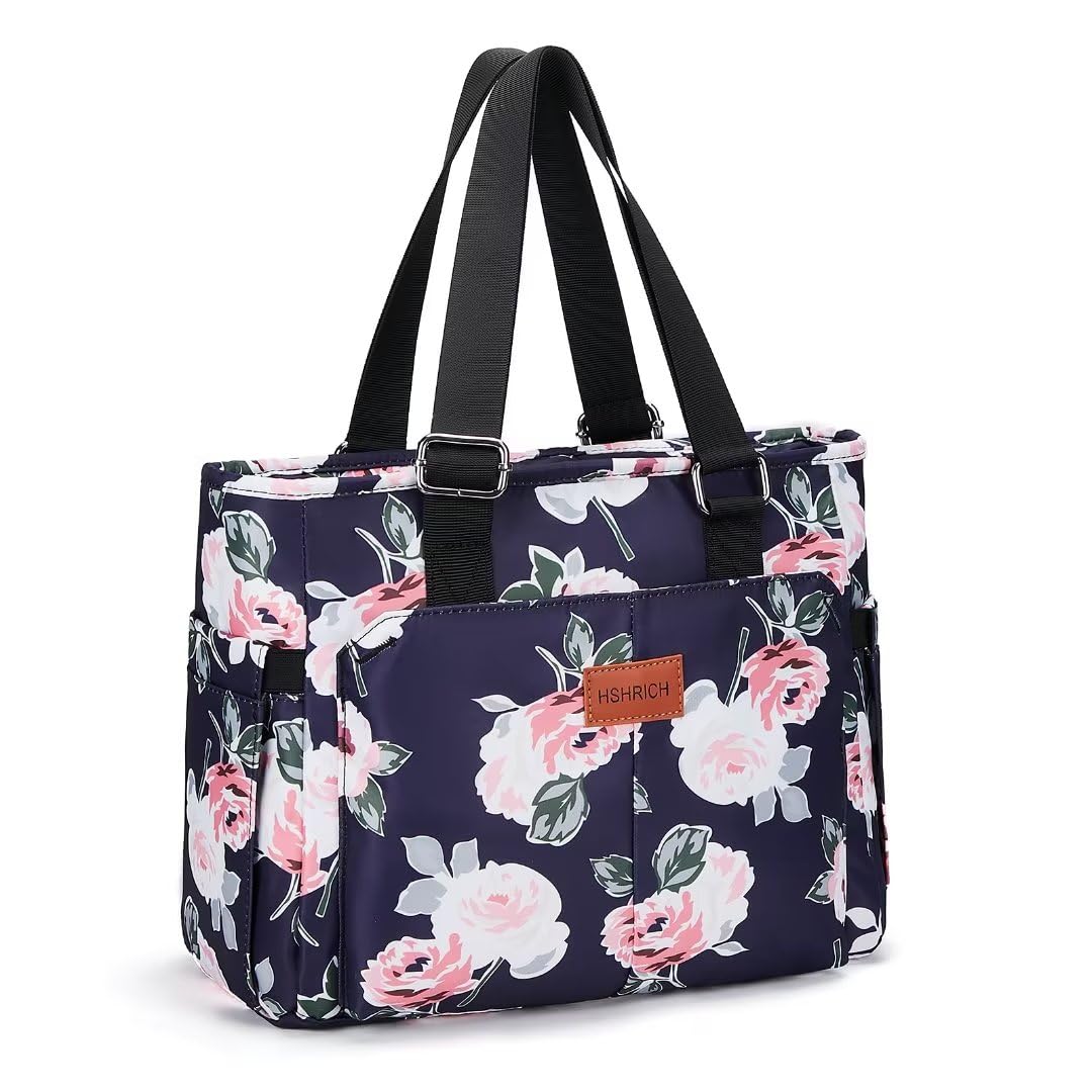 Holuxer Insulated Lunch Box for Women, 12L Lunch Totes Handbags for Works, Leakproof Shoulder Bags, Fashion Tote Cooler Bag with Storage Front Pocket for Picnic, Peony