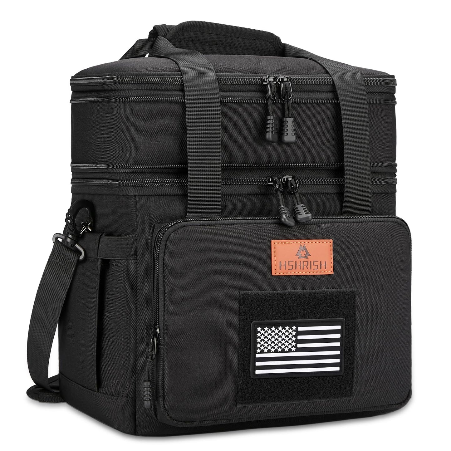 Holuxer Tactical Lunch Bags for Men, Large Expandable Insulated Lunch Box with Flag, Durable Waterproof Leakproof Cooler Bag for Adults/Women/Work Outdoor Beach Trips, 20 Cans/16 L, Black