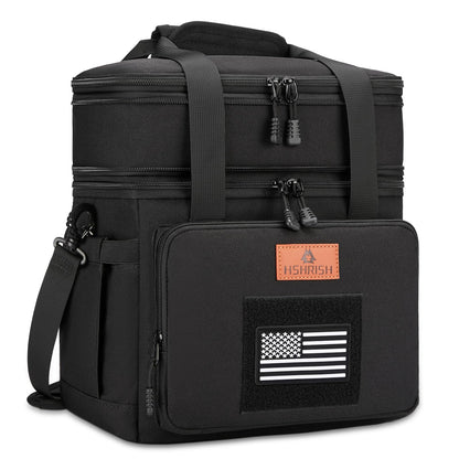 Holuxer Tactical Lunch Bags for Men, Large Expandable Insulated Lunch Box with Flag, Durable Waterproof Leakproof Cooler Bag for Adults/Women/Work Outdoor Beach Trips, 20 Cans/16 L, Black