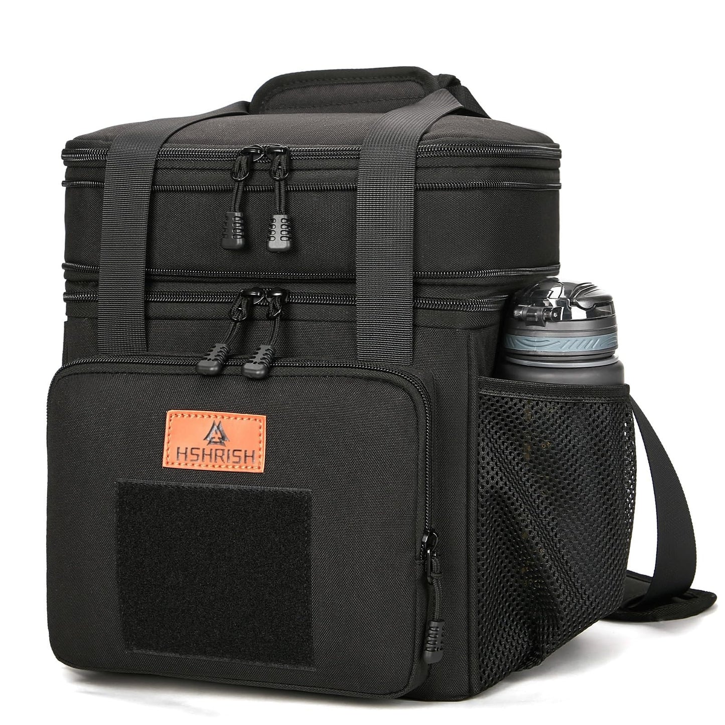 Holuxer Large Insulated Lunch Box for Men/Adults, Expandable Double-Deck Lunch Bag Durable with Shoulder Strap, Soft Leakproof Cooler Bags for Work Outdoor Picnic Trips, 20 Can/16 L, Black, Mesh