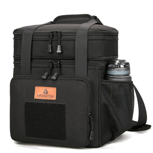 Holuxer Large Insulated Lunch Box for Men/Adults, Expandable Double-Deck Lunch Bag Durable with Shoulder Strap, Soft Leakproof Cooler Bags for Work Outdoor Picnic Trips, 20 Can/16 L, Black, Mesh