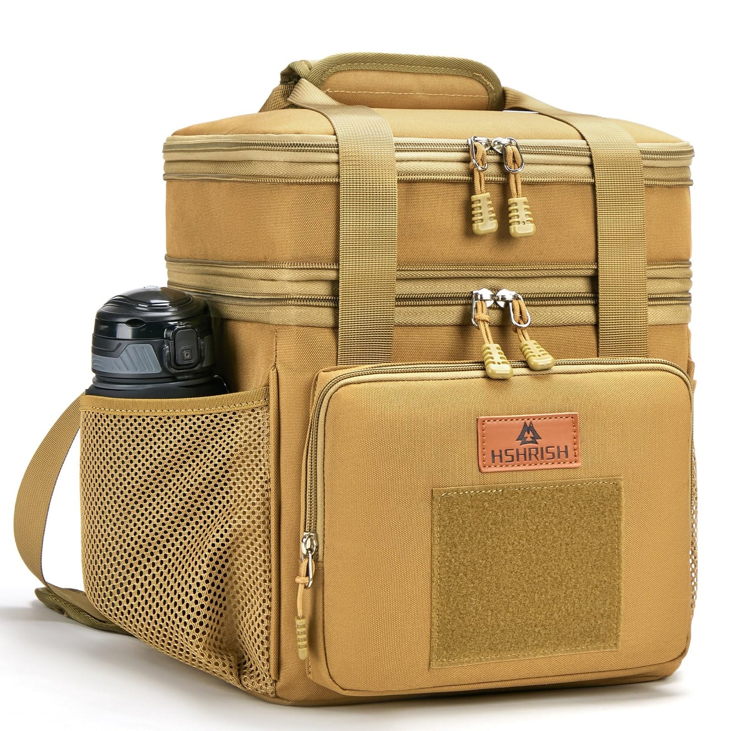 Holuxer Double Deck Large Tactical Lunch Bag for Adults, Leakproof Insulated Lunch Bag with Shoulder Strap, Lunch Cooler Box for Men Work Outdoor Picnic Trips, 20 Cans/16 L, Brown