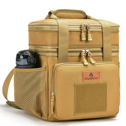 Holuxer Double Deck Large Tactical Lunch Bag for Adults, Leakproof Insulated Lunch Bag with Shoulder Strap, Lunch Cooler Box for Men Work Outdoor Picnic Trips, 20 Cans/16 L, Brown