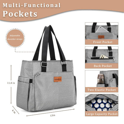 Holuxer Large Women Lunch Bags for Work, Insulated Adult Lunch Box for Womens, Leakproof Cooler Lunch Tote Bag with Storage Pocket. Reusable Lunch Coolers Purse for Work Picnic Hiking 14L, Stripe