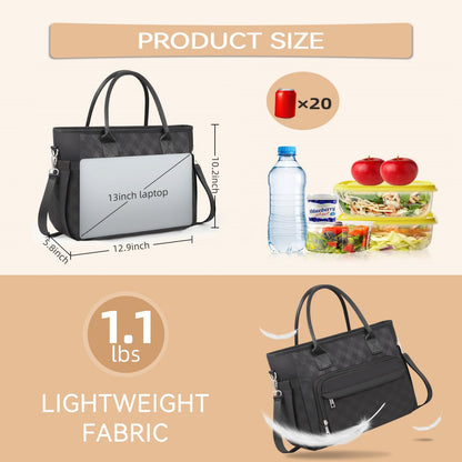 Holuxer Insulated Lunch Bags for Women, Large Fashion Lunch Tote Bag, Reusable Portable Tote Handbag, Leakproof Cooler Bags Weekender Pocket Handbags for Work Picnic Outdoor 10L, Black-Rhombic Plaid
