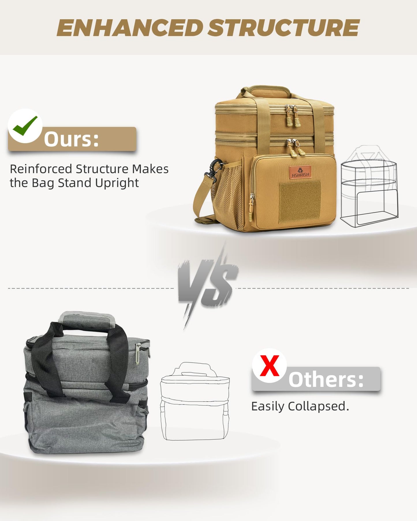 Holuxer Double Deck Large Tactical Lunch Bag for Adults, Leakproof Insulated Lunch Bag with Shoulder Strap, Lunch Cooler Box for Men Work Outdoor Picnic Trips, 20 Cans/16 L, Brown
