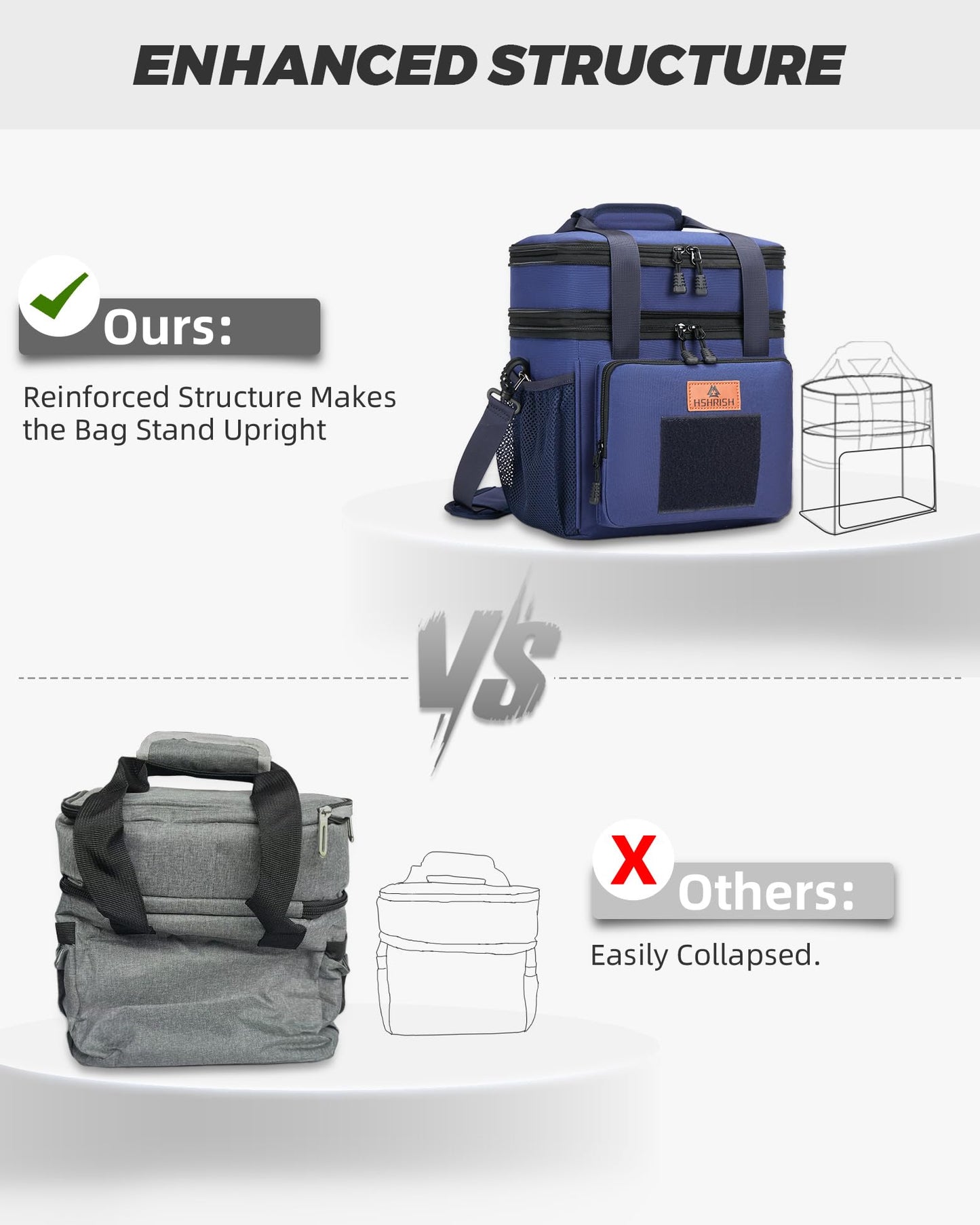 Holuxer Large Lunch Boxes for Men/Adults, Expandable Double-Deck Insulated Lunch Bag with Shoulder Strap, Soft Leakproof Cooler Bags for Work Outdoor Picnic Trips, 20 Can/16L, Blue, Mesh