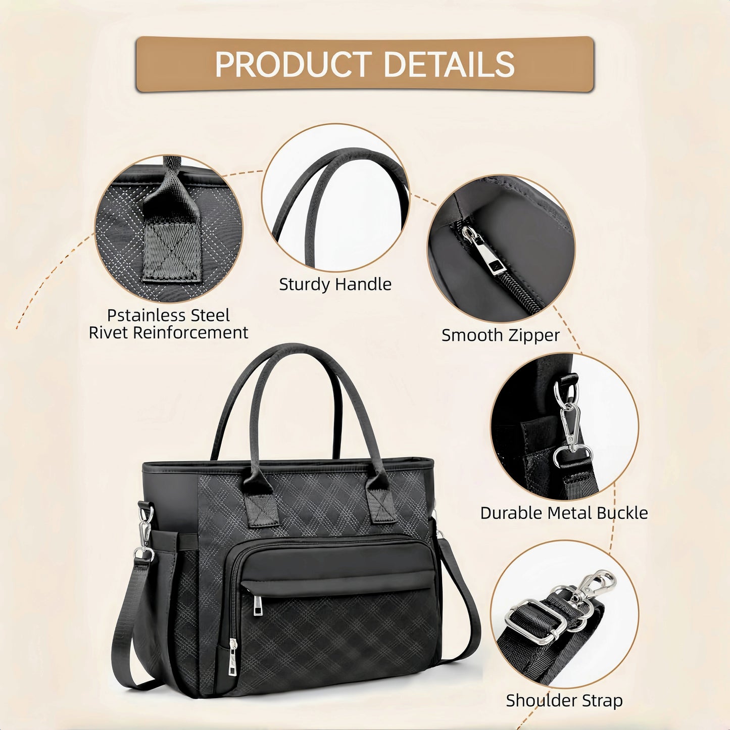 Holuxer Insulated Lunch Bags for Women, Large Fashion Lunch Tote Bag, Reusable Portable Tote Handbag, Leakproof Cooler Bags Weekender Pocket Handbags for Work Picnic Outdoor 10L, Black-Rhombic Plaid