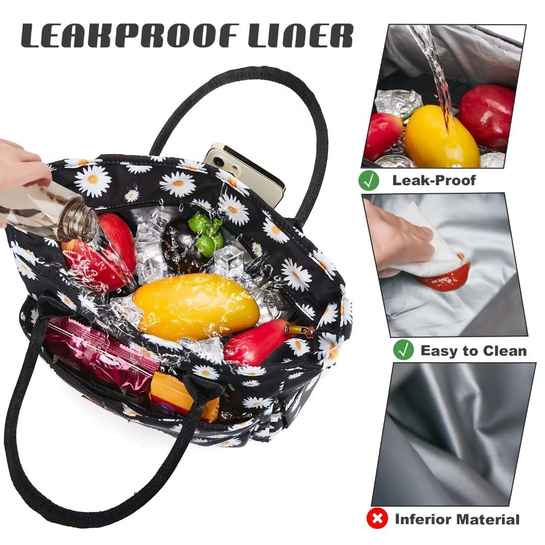 Holuxer Lunch Bag for Women, Insulated Lunchbox for Work, Large Leakproof Cooler Purse with Side Pockets & Removable Shoulder Strap Women's Lunch Tote Bag for Picnic Beach Cute Lunch Bags, Daisy