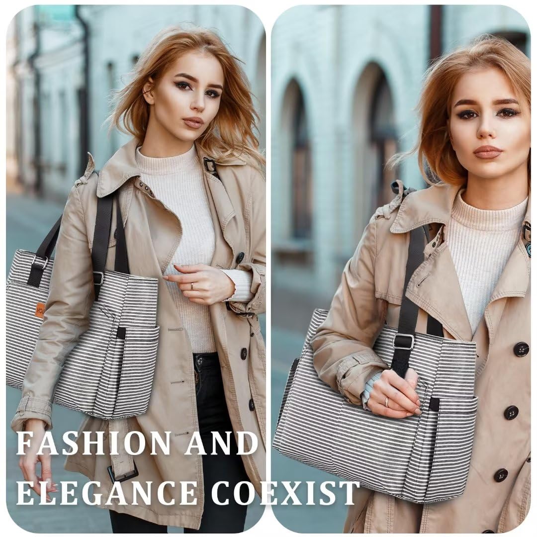 Holuxer Large Women Lunch Bags for Work, Insulated Adult Lunch Box for Womens, Leakproof Cooler Lunch Tote Bag with Storage Pocket. Reusable Lunch Coolers Purse for Work Picnic Hiking 14L, Stripe