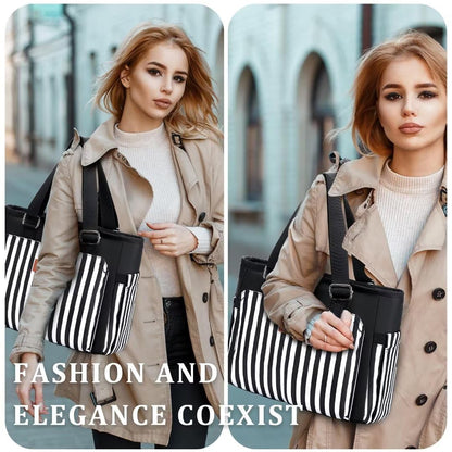 Insulated Women Lunch Bags for Work, Reusable Large Lunch Boxes for Womens, Leakproof Coolers Tote Bag Fashion Shoulder Purse for School Picnic, Stripe