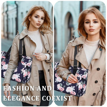 Holuxer Insulated Lunch Box for Women, 12L Lunch Totes Handbags for Works, Leakproof Shoulder Bags, Fashion Tote Cooler Bag with Storage Front Pocket for Picnic, Peony