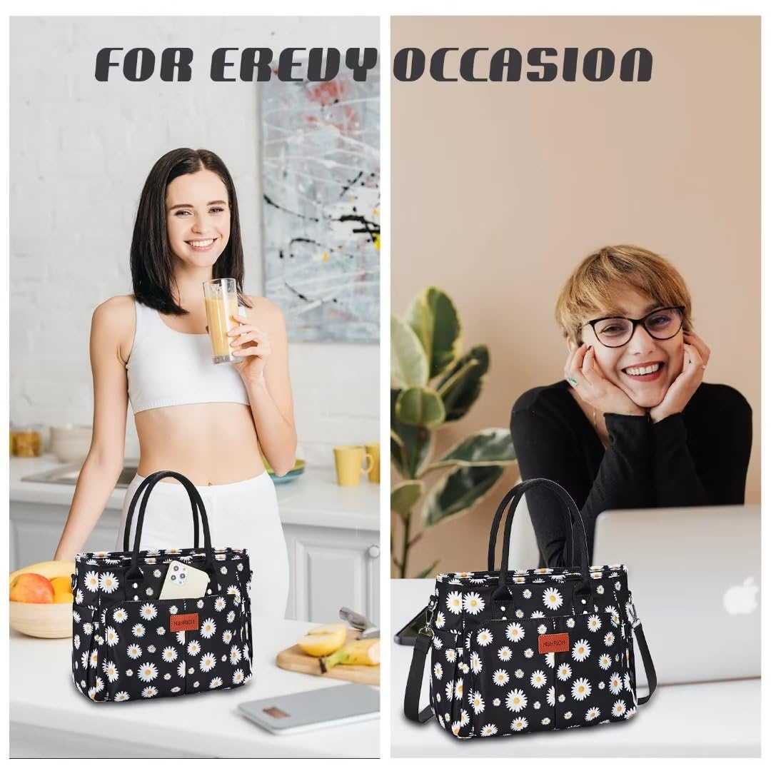 Holuxer Lunch Bag for Women, Insulated Lunchbox for Work, Large Leakproof Cooler Purse with Side Pockets & Removable Shoulder Strap Women's Lunch Tote Bag for Picnic Beach Cute Lunch Bags, Daisy