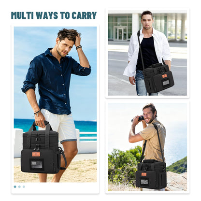 Holuxer Tactical Lunch Bags for Men, Large Expandable Insulated Lunch Box with Flag, Durable Waterproof Leakproof Cooler Bag for Adults/Women/Work Outdoor Beach Trips, 20 Cans/16 L, Black